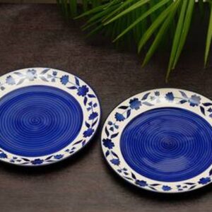 Handpainted Ceramic Dinner Plate Blue Floral
