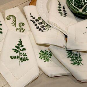 Linen Napkin Set Botanical Embroidery