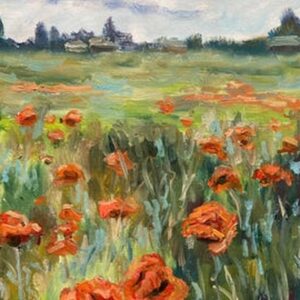 Poppy Field at Sunset Oil by Clara Hutchins
