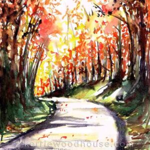 River Path in Autumn Watercolour by Fiona Blake