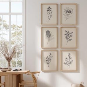 Set of 3 Black Line Art Prints Botanicals